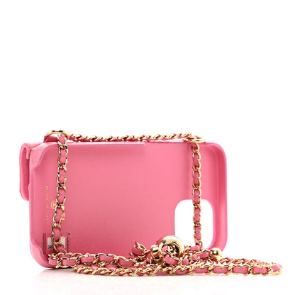 Chanel Lambskin Quilted Pearl Crush iPhone XII Pro Holder With Chain Pink 3 of 8