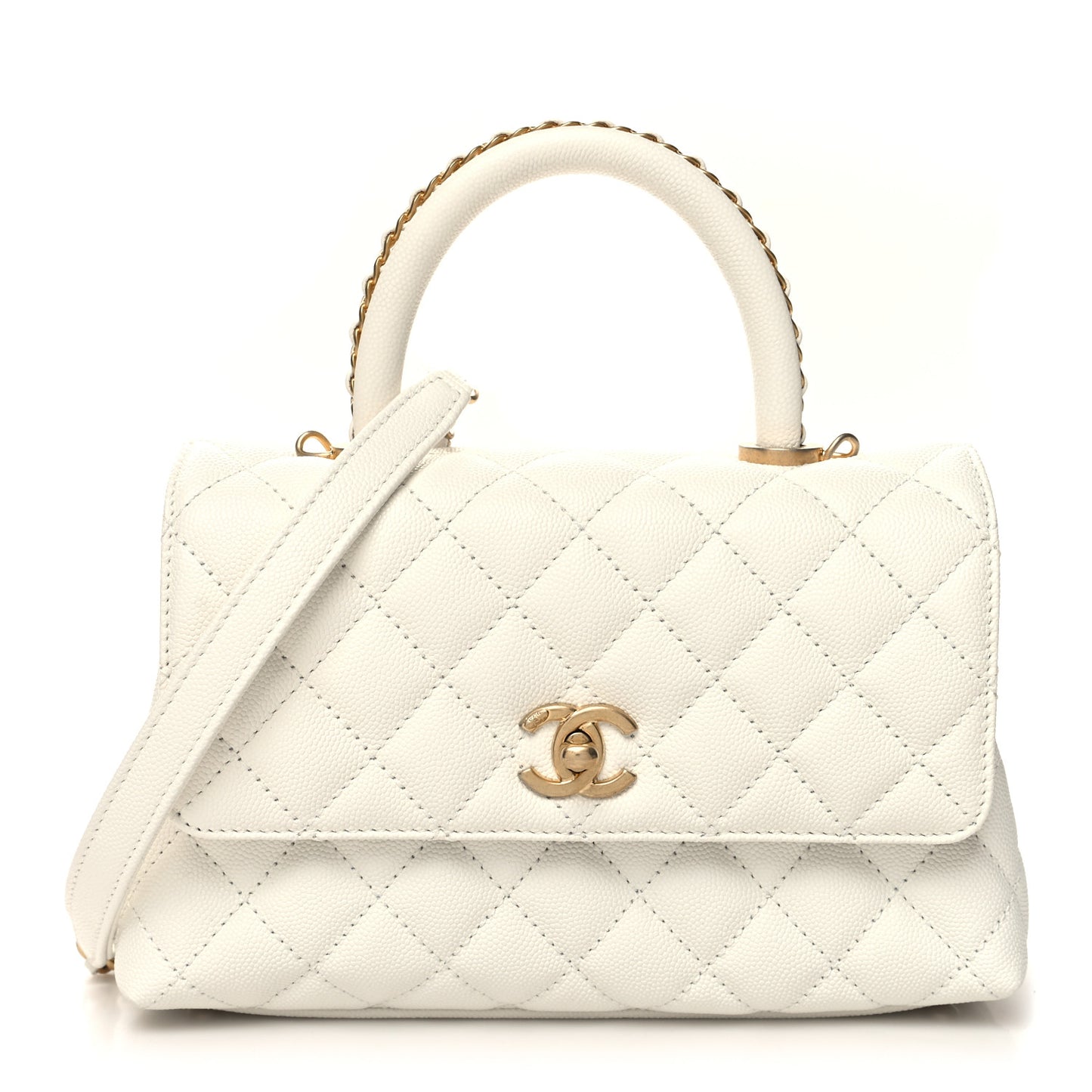 Caviar Quilted Mini Coco Chain Handle Flap White
