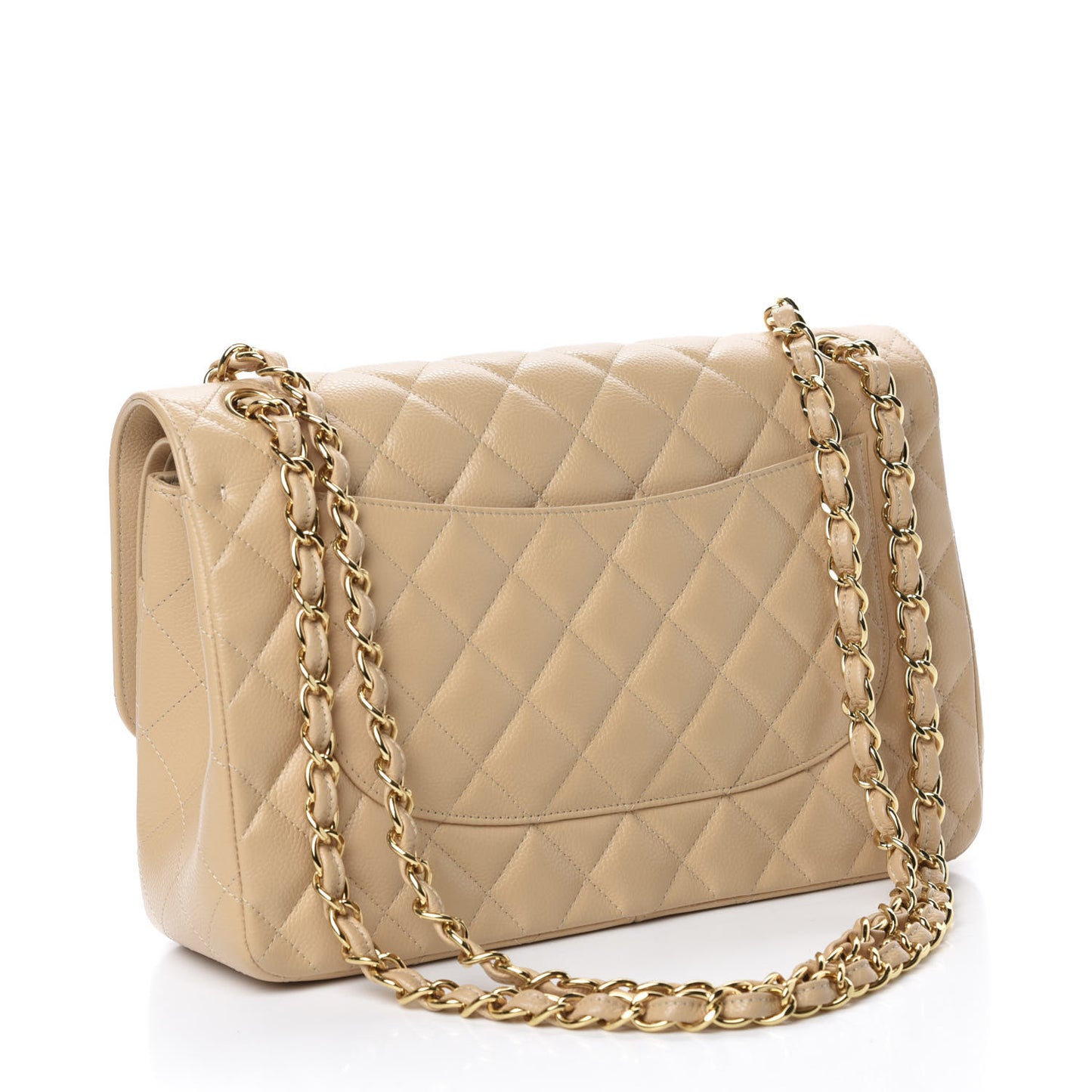 Caviar Quilted Jumbo Double Flap Beige Clair