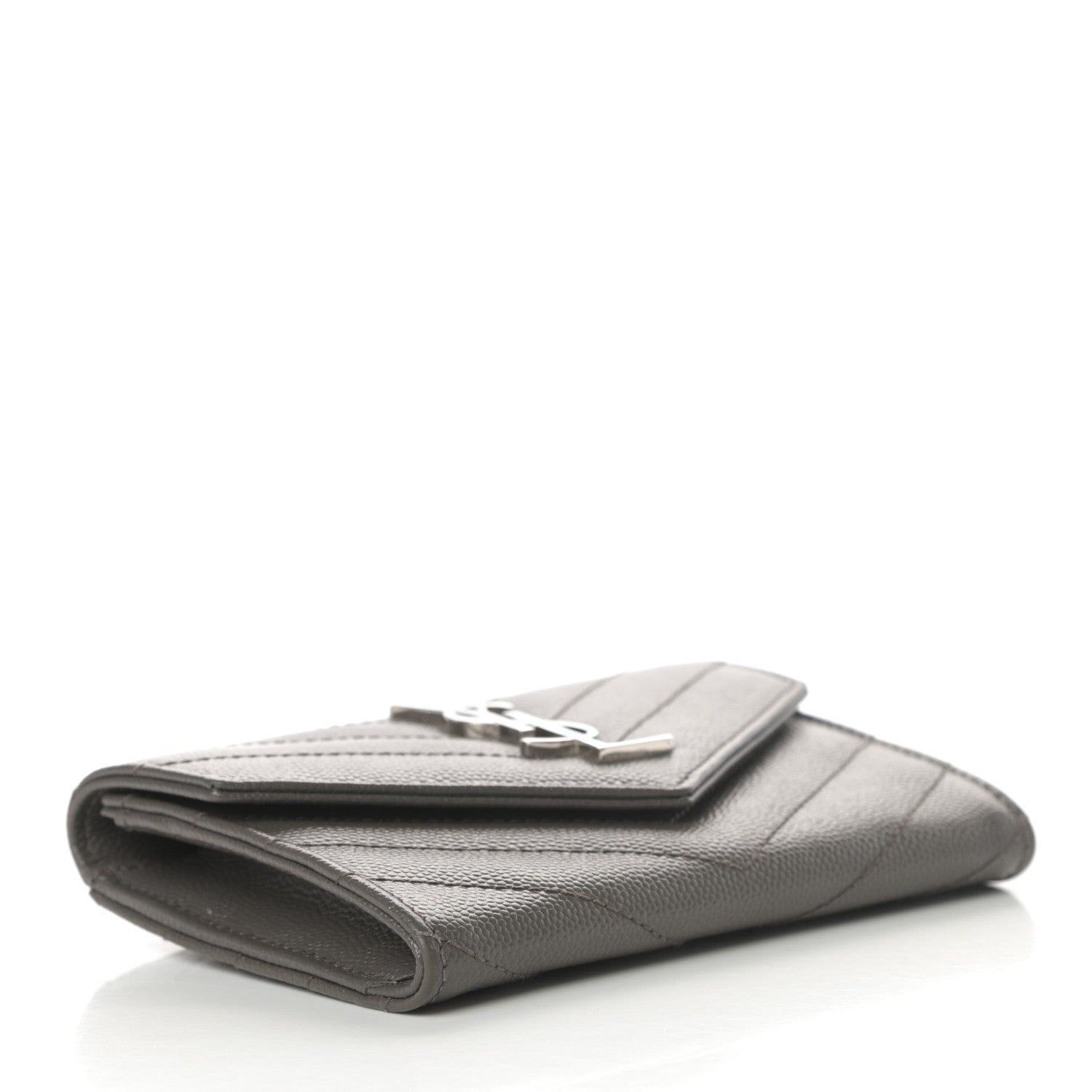 Saint Laurent Grain De Poudre Matelasse Chevron Small Monogram Envelope Wallet Earth 4 of 8