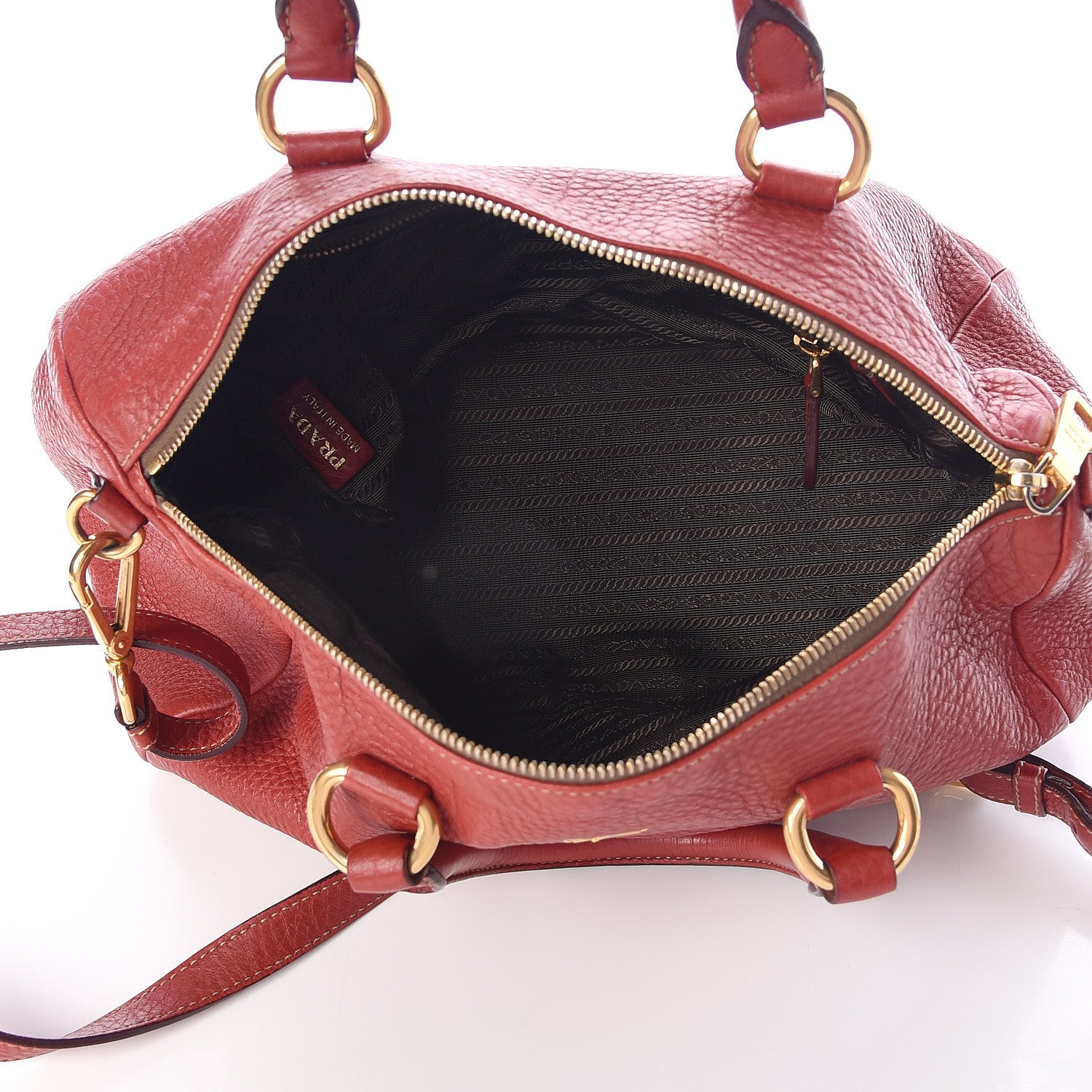 Prada Vitello Daino Top Handle Shoulder Bag Rosso 6 of 11