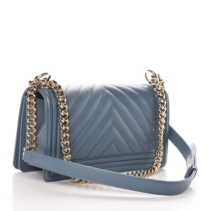 Chanel Caviar Chevron Quilted Medium Boy Flap Blue 3 of 9