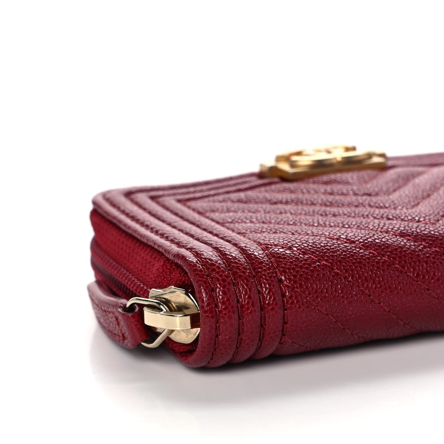Chanel Caviar Chevron Quilted Boy Zip Around Coin Purse Wallet Burgundy 9 of 11