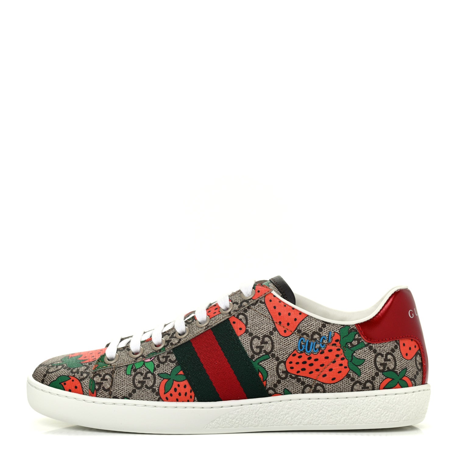 Gucci GG Supreme Monogram Strawberry Web Womens Ace Sneakers 36 Beige Multicolor Red Green 1 of 9