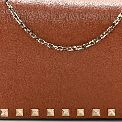 Valentino Garavani Pebbled Calfskin Rockstud Wallet On Chain Saddle Brown 7 of 9