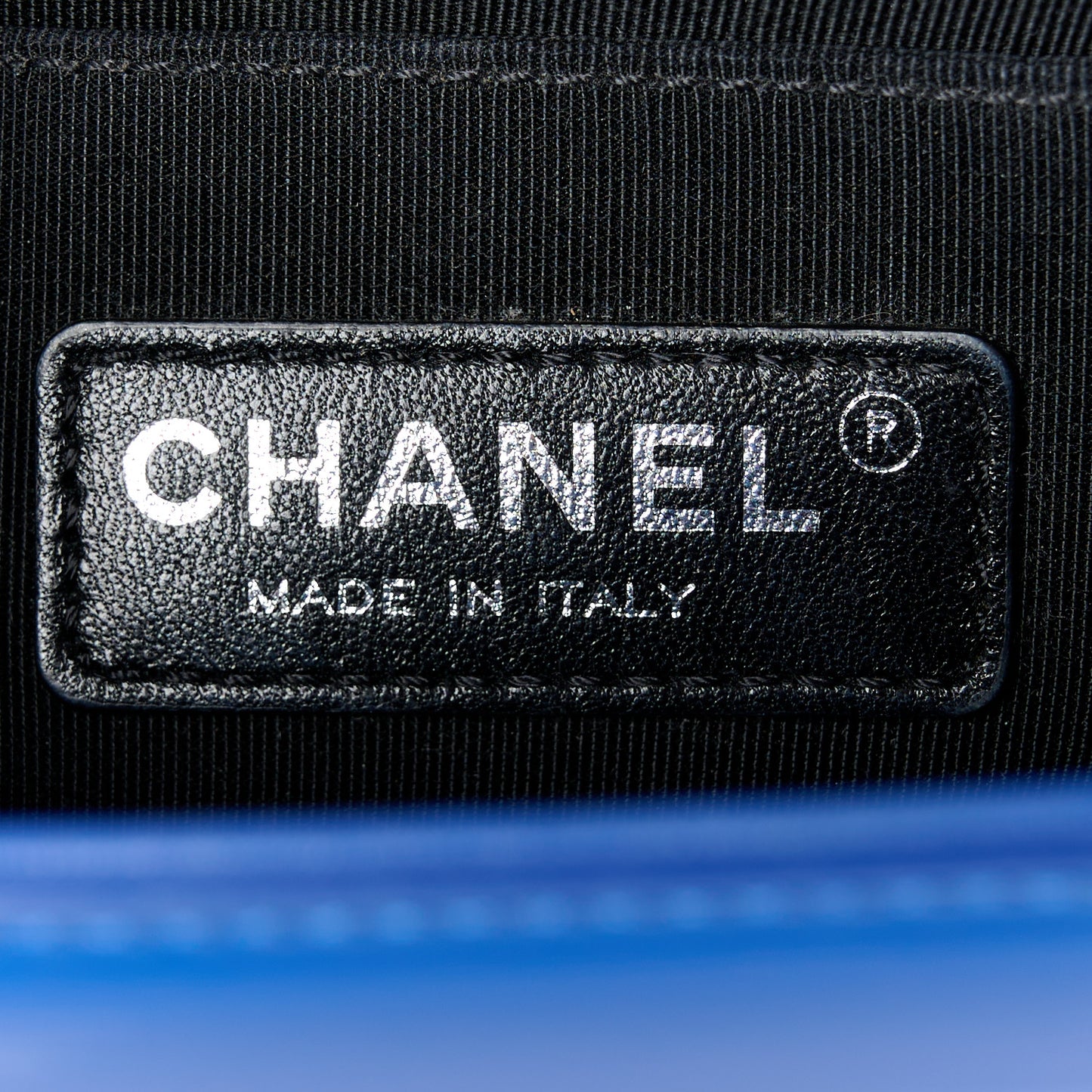 Patent Calfskin Quilted Small Plexiglass Boy Flap Blue
