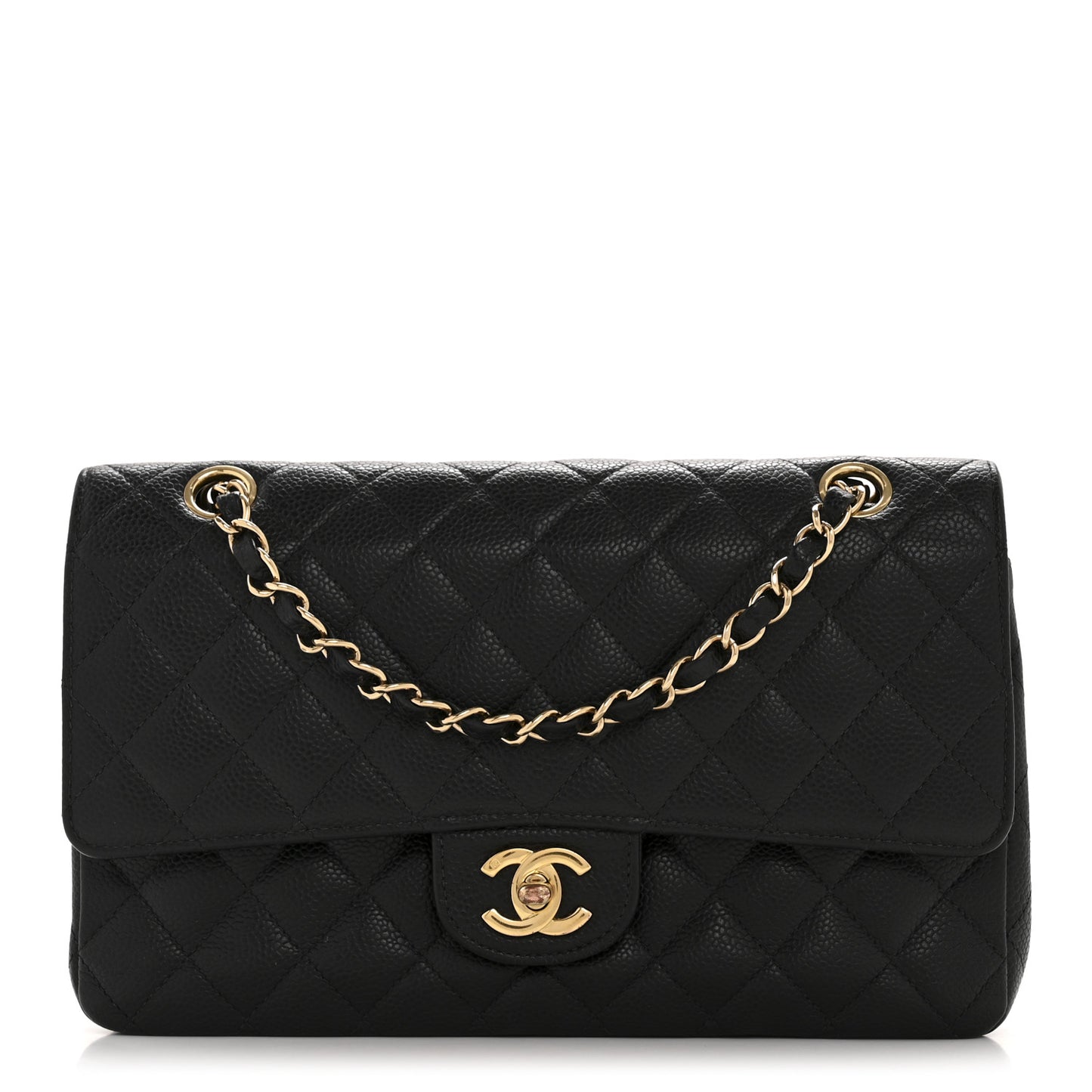 Caviar Quilted Medium Double Flap Black