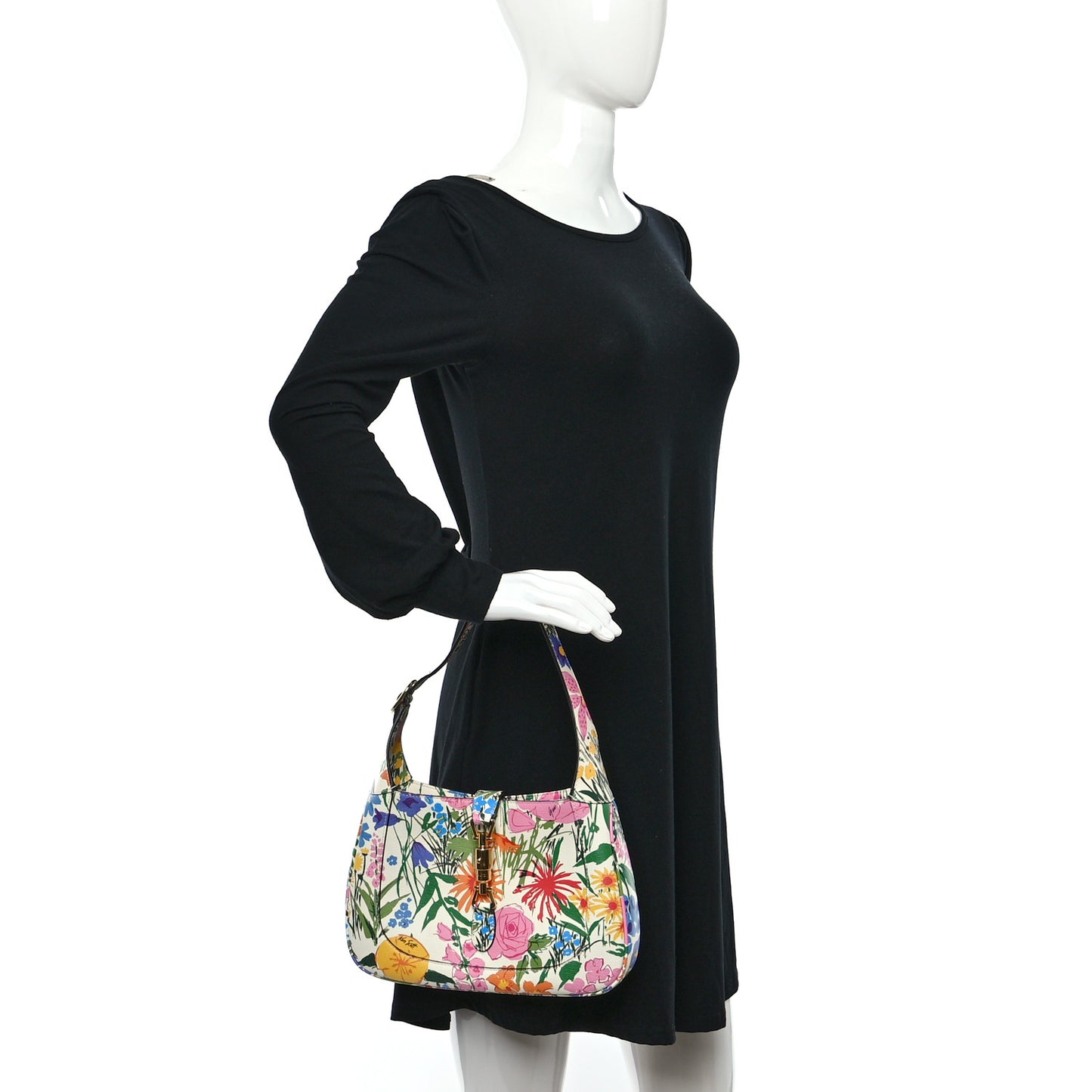 X KEN SCOTT New Shangai Calfskin Jardin D'Avril Floral Print Small Jackie 1961 Hobo Ivory Pink