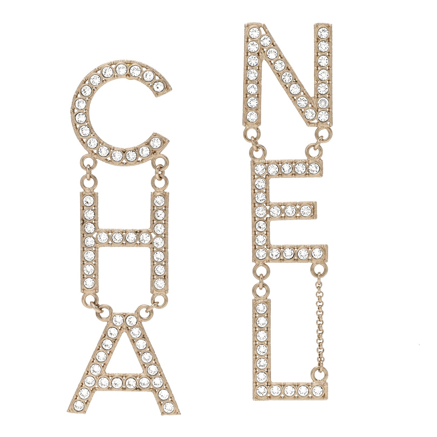 Crystal Cha-Nel Logo Drop Earrings Gold