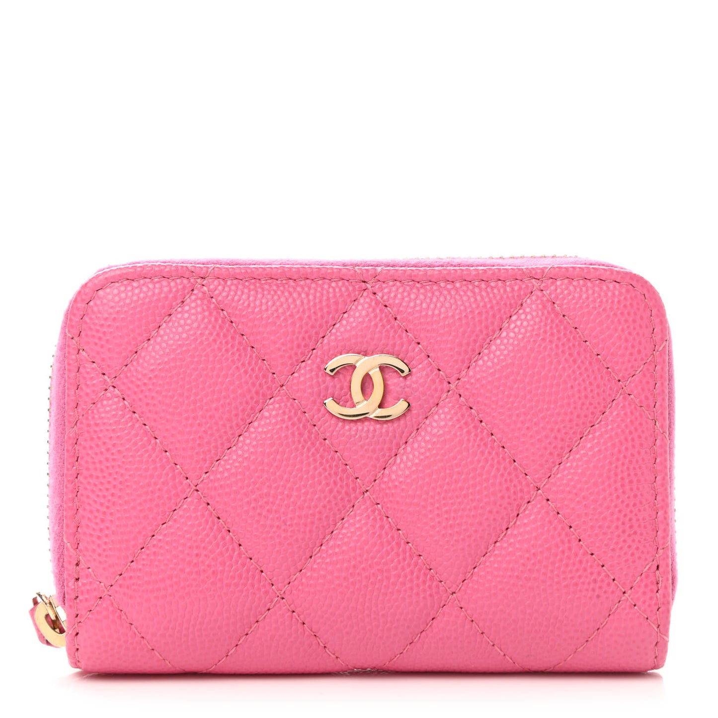 Caviar Quilted Zip Coin Purse Pink