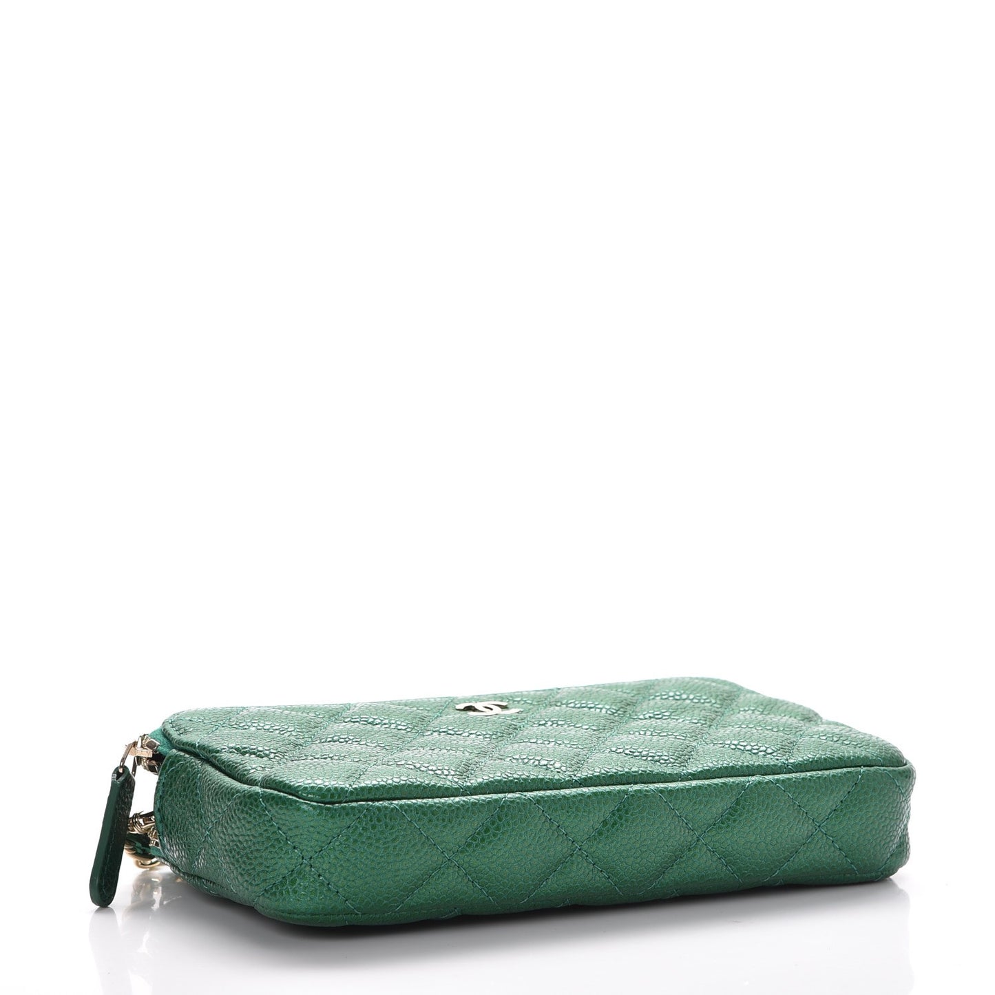 Caviar Quilted Small Clutch With Chain Green