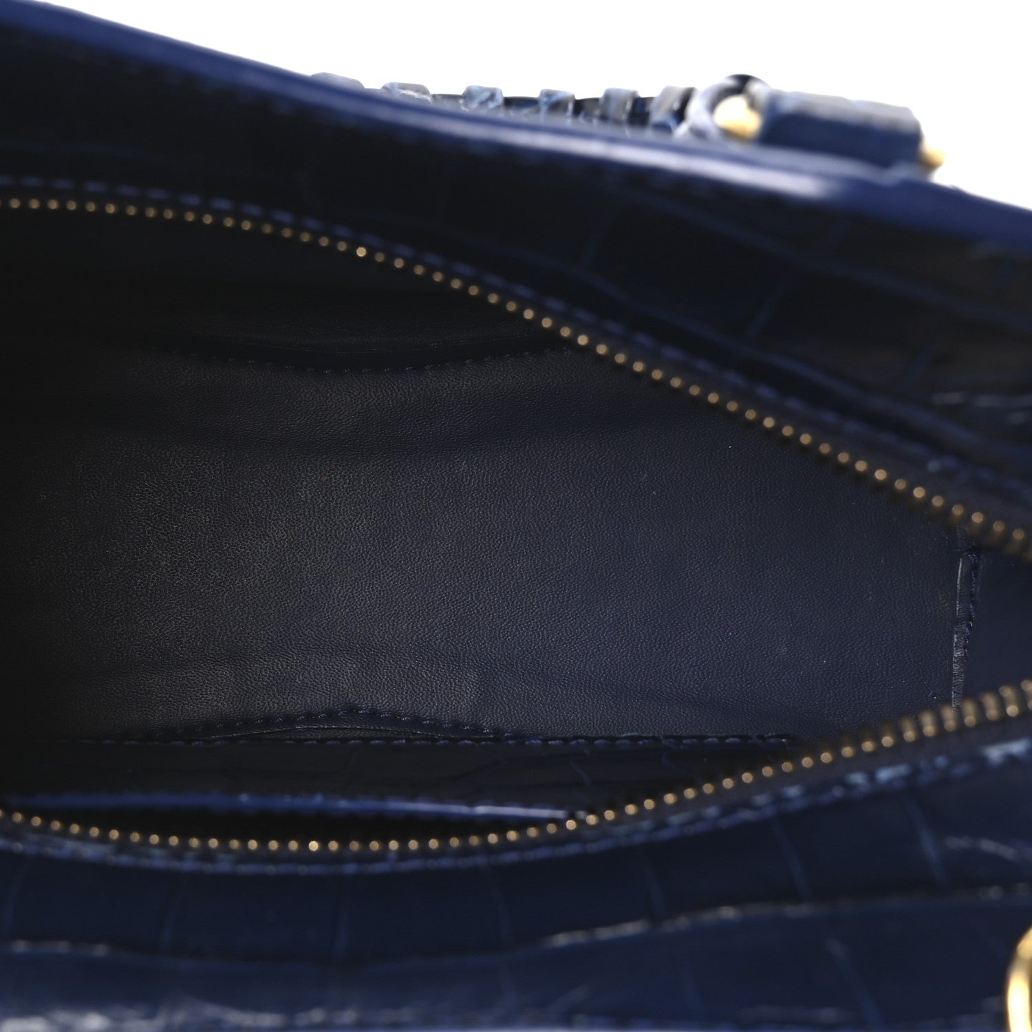 Balenciaga Shiny Supple Calfskin Crocodile Embossed Neo Classic Gold Hardware Mini City Navy 5 of 10
