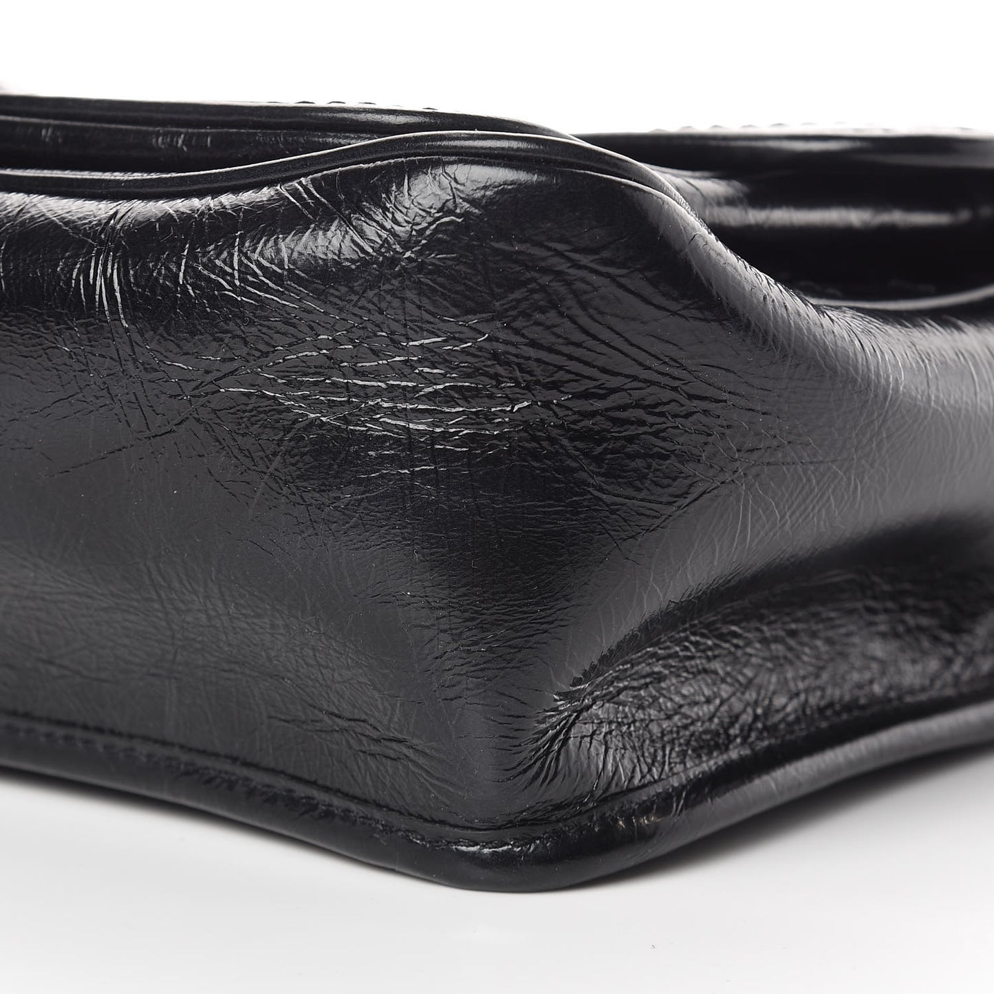 Crinkled Calfskin Matelasse Monogram Medium Niki Chain Satchel Black