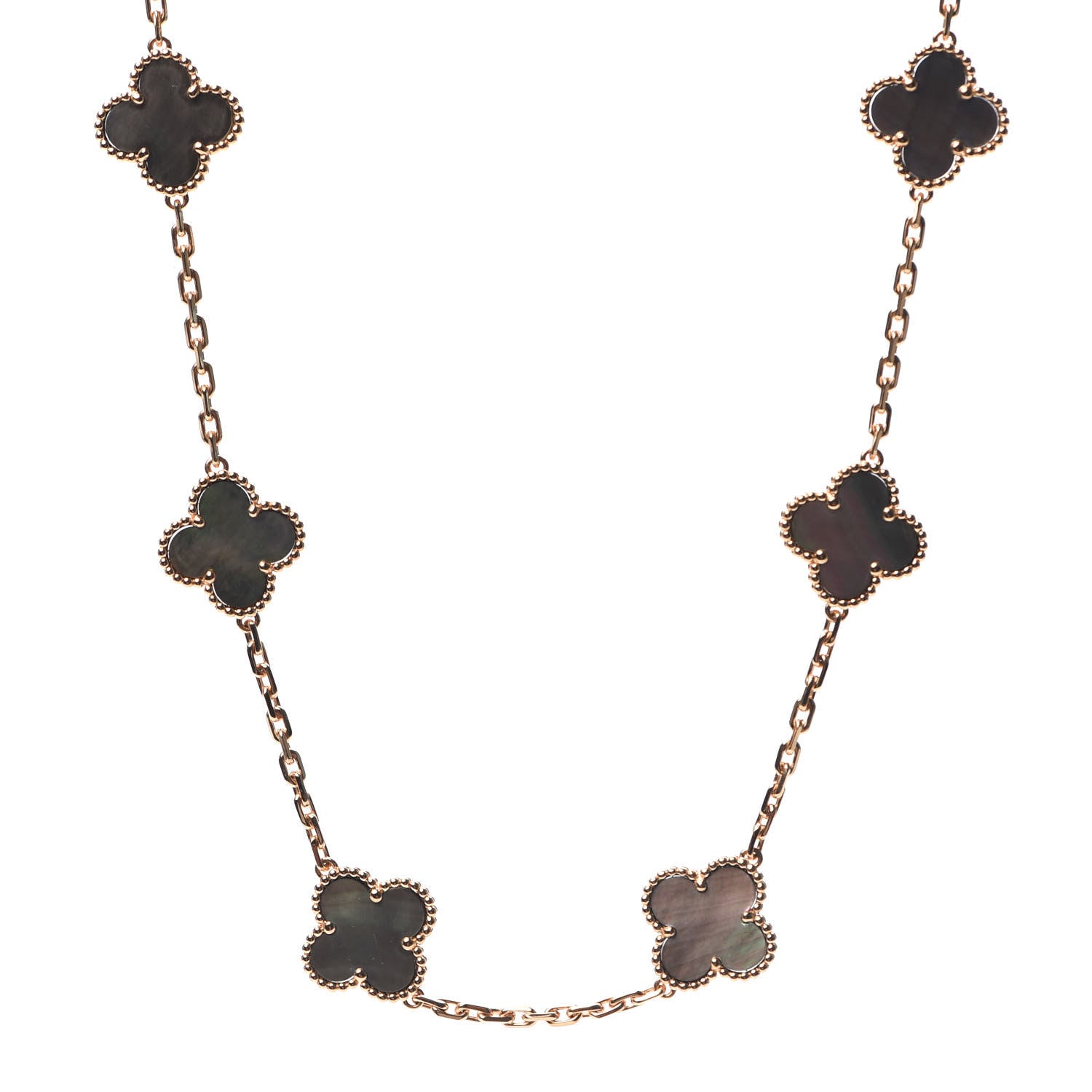 Van Cleef & Arpels 18K Rose Gold Grey Mother of Pearl 10 Motifs Vintage Alhambra Necklace 1 of 6