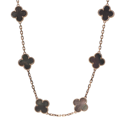 Van Cleef & Arpels 18K Rose Gold Grey Mother of Pearl 10 Motifs Vintage Alhambra Necklace 1 of 6