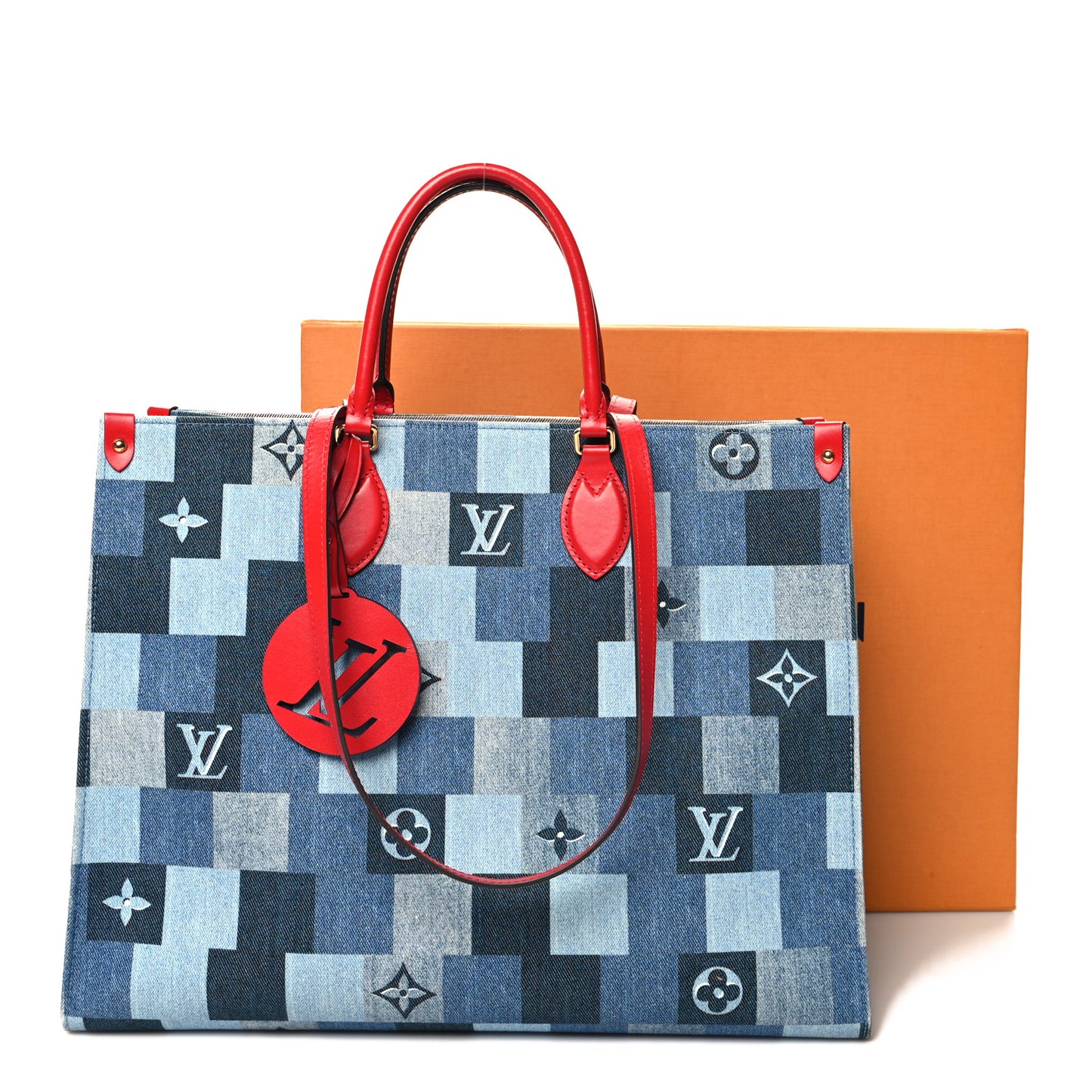 Denim Damier Monogram Onthego Blue Rouge