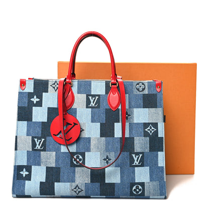 Louis Vuitton Denim Damier Monogram Onthego Blue Rouge 14 of 14