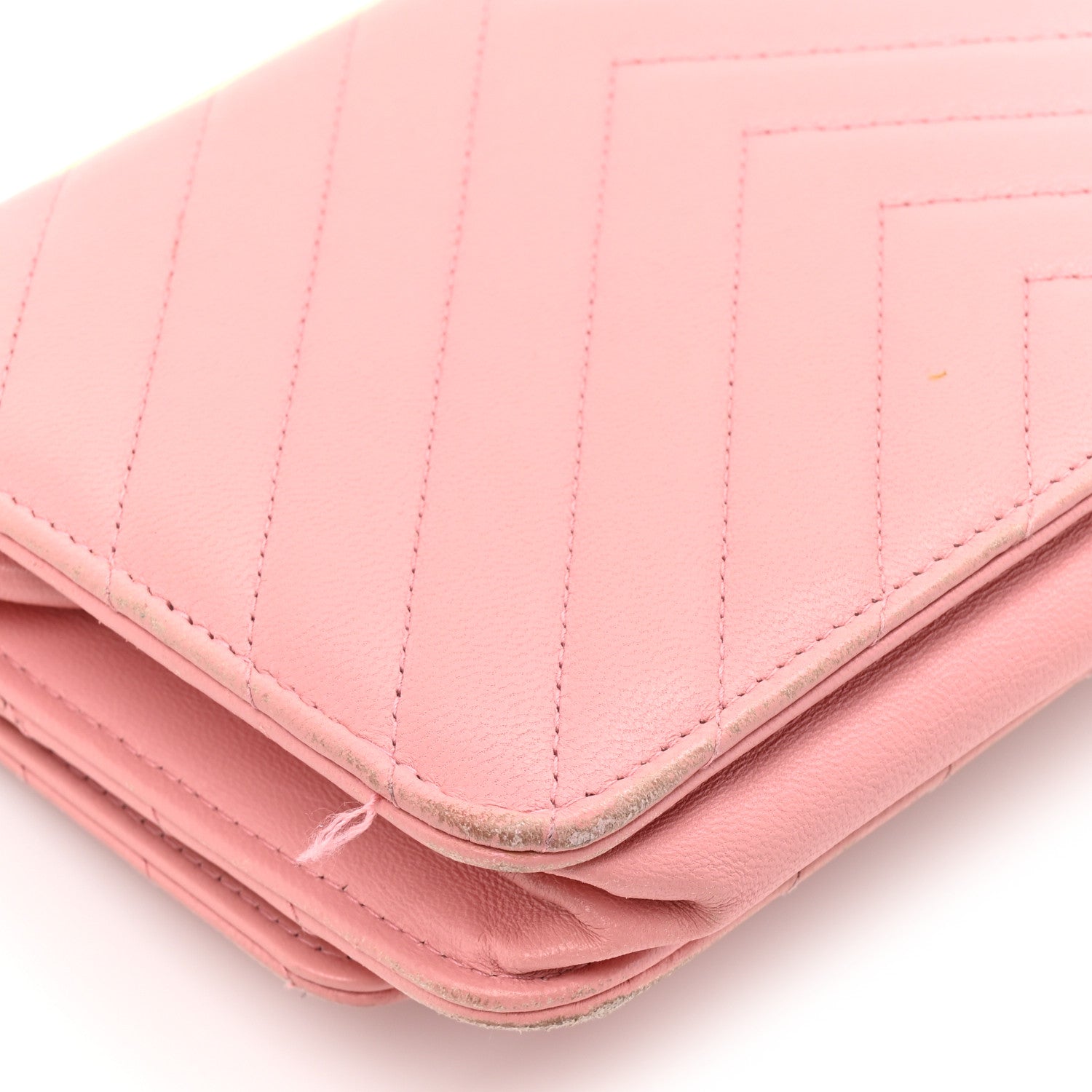Chanel Lambskin Chevron Quilted Trendy CC Wallet On Chain WOC Pink 13 of 16