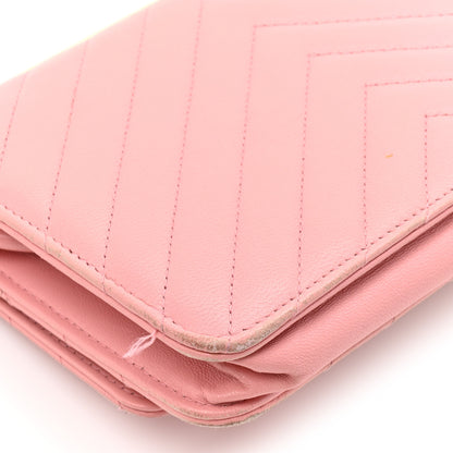 Chanel Lambskin Chevron Quilted Trendy CC Wallet On Chain WOC Pink 13 of 16