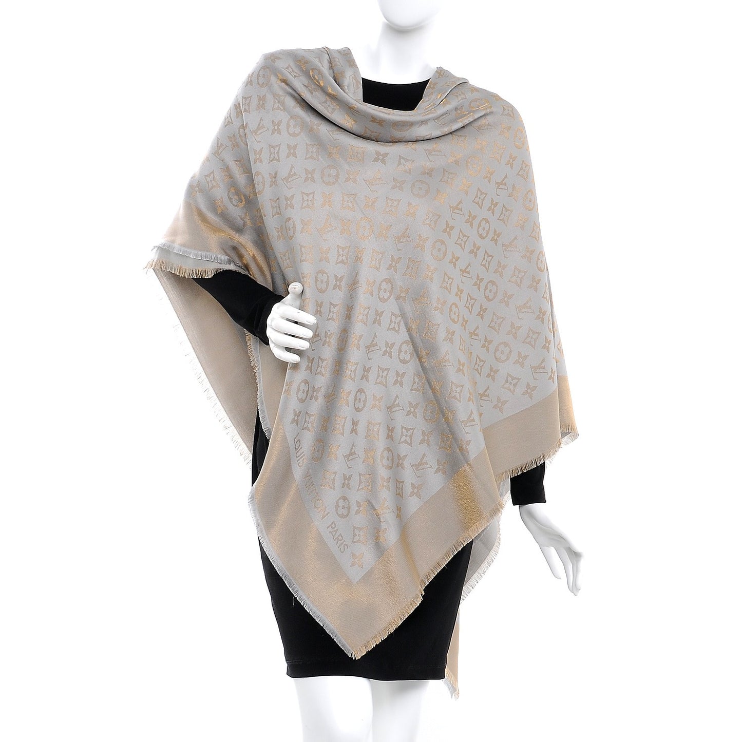 Monogram Silk Wool Shine Shawl Beige