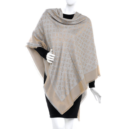 Louis Vuitton Monogram Silk Wool Shine Shawl Beige 2 of 4