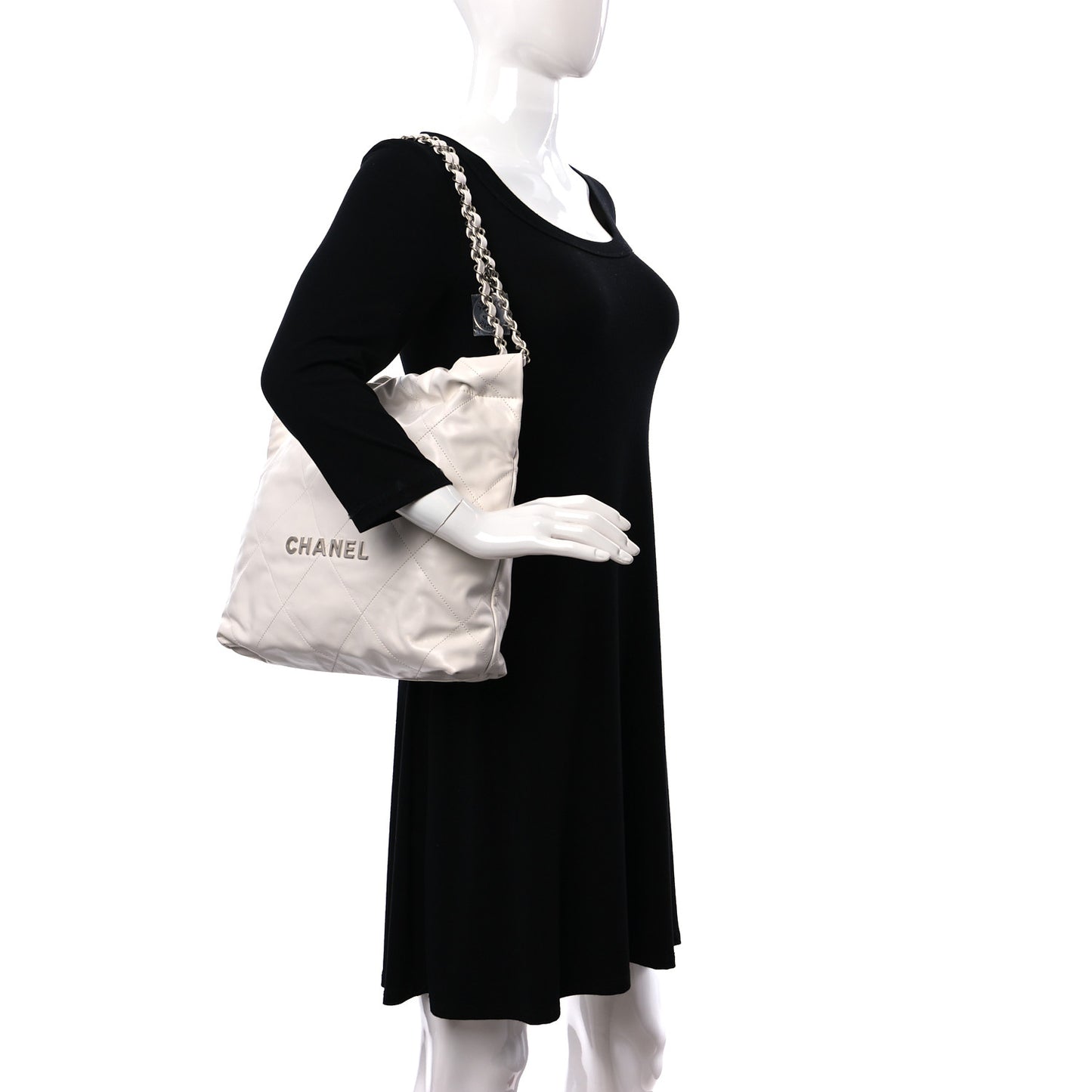 Shiny Calfskin Quilted Small Chanel 22 White
