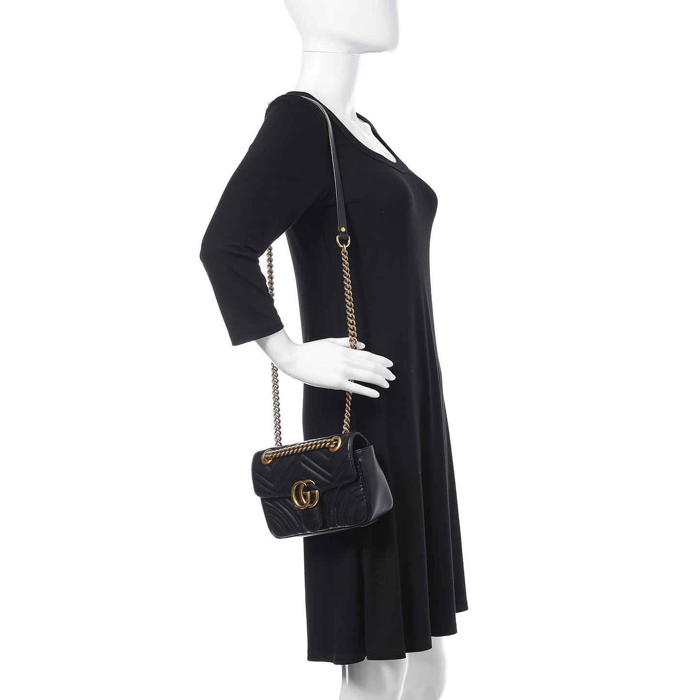 Calfskin Matelasse Mini GG Marmont Shoulder Bag Black