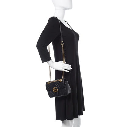 Gucci Calfskin Matelasse Mini GG Marmont Shoulder Bag Black 2 of 11