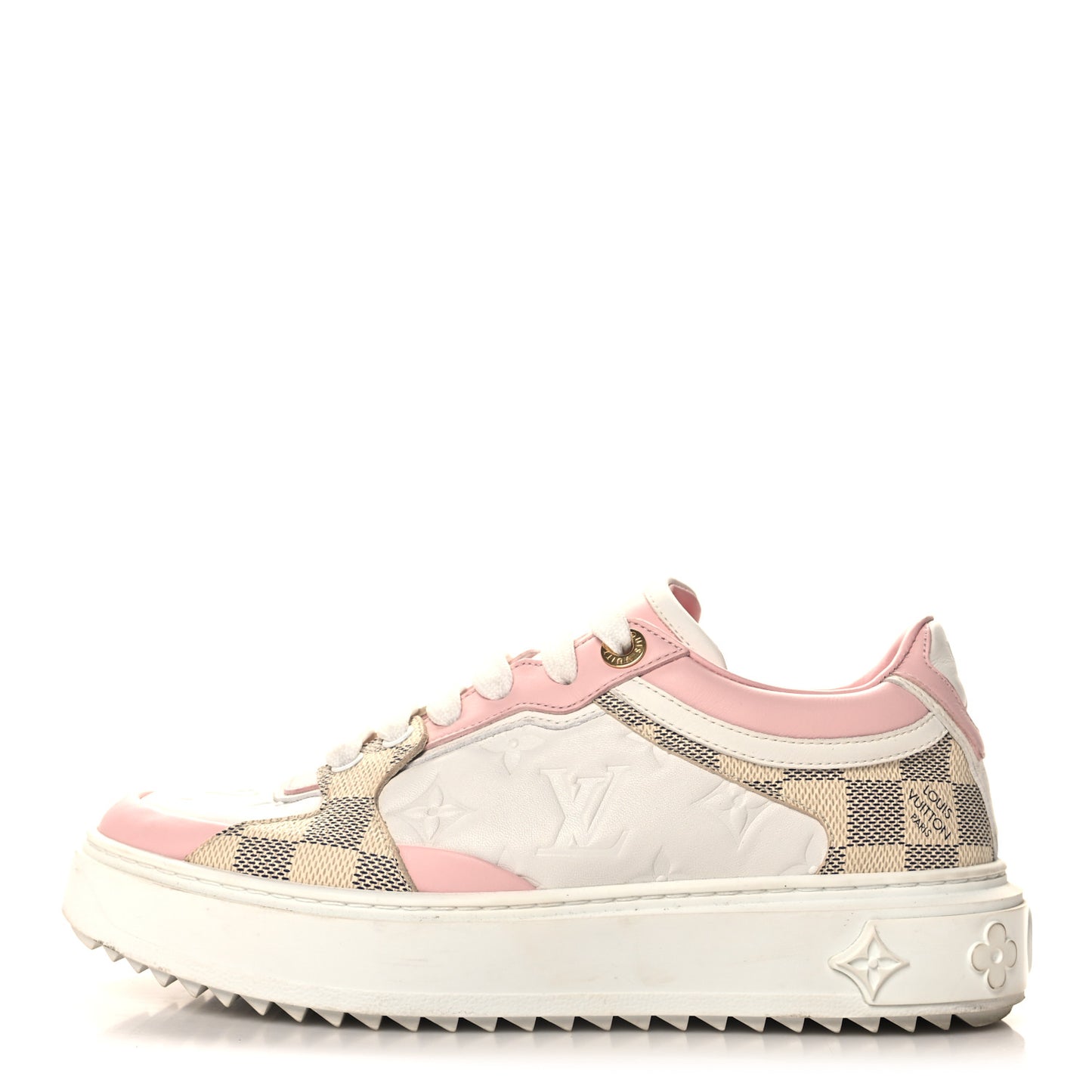 Monogram Embossed Calfskin Damier Azur Time Out Sneakers 36.5 Rose Clair Pink