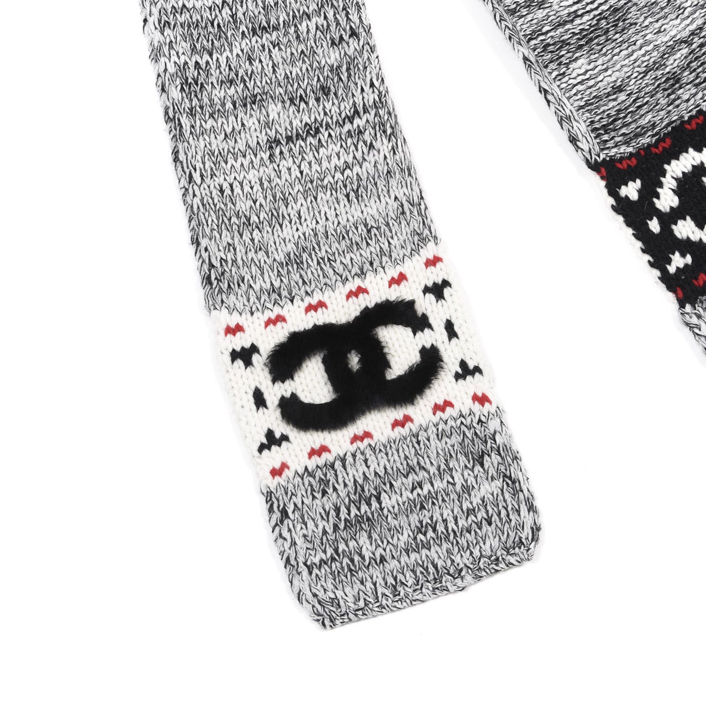 Wool Shearling CC Scarf Grey Black White