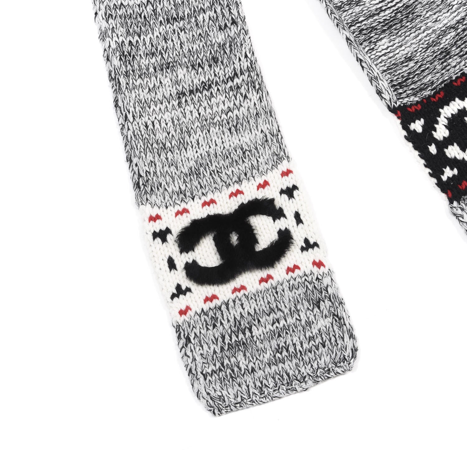 Chanel Wool Shearling CC Scarf Grey Black White 2 of 4