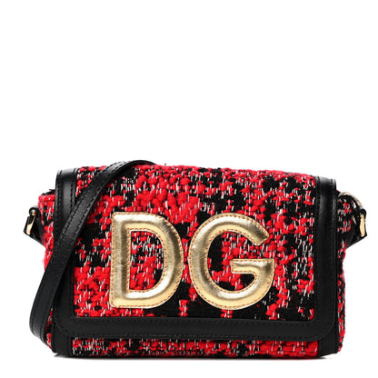 Dolce & Gabbana Tweed DG Girls Shoulder Bag Black Red 1 of 10