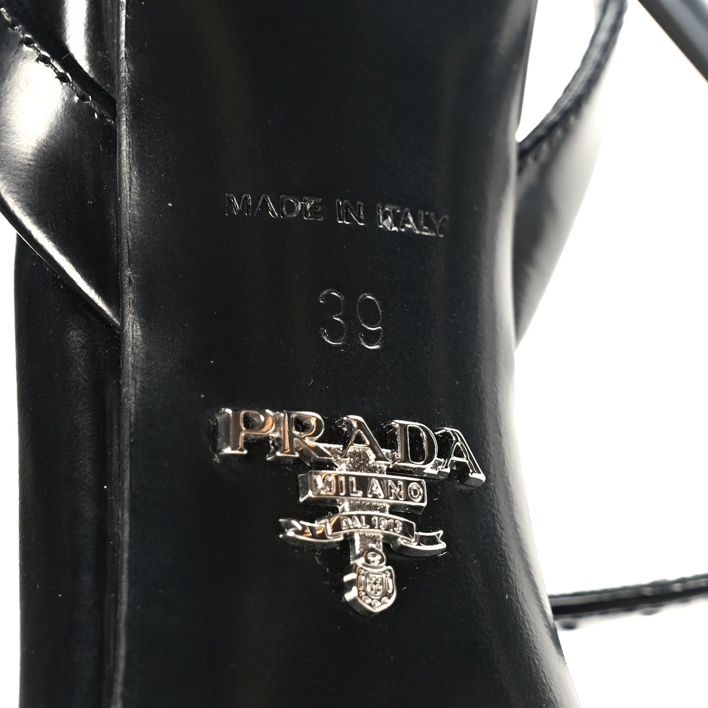 Spazzolato Metal Triangle Logo Ankle Strap 100mm Sandals 39 Black