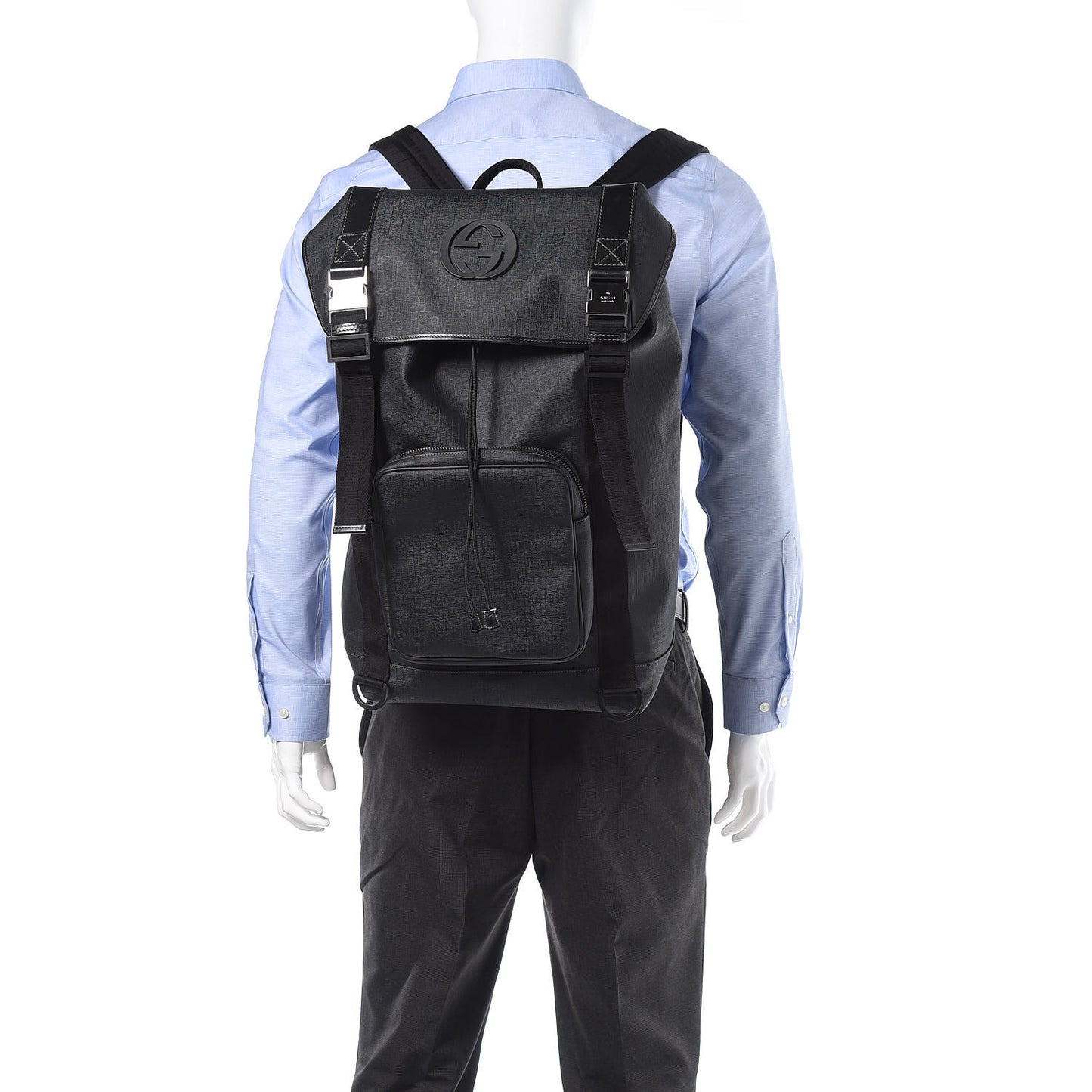 Coated Canvas Interlocking G Double Buckle Backpack Black