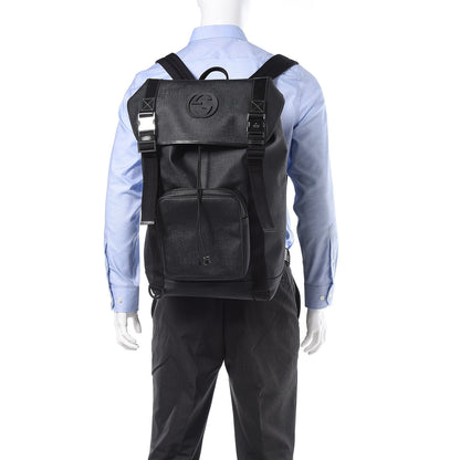 Gucci Coated Canvas Interlocking G Double Buckle Backpack Black 2 of 13