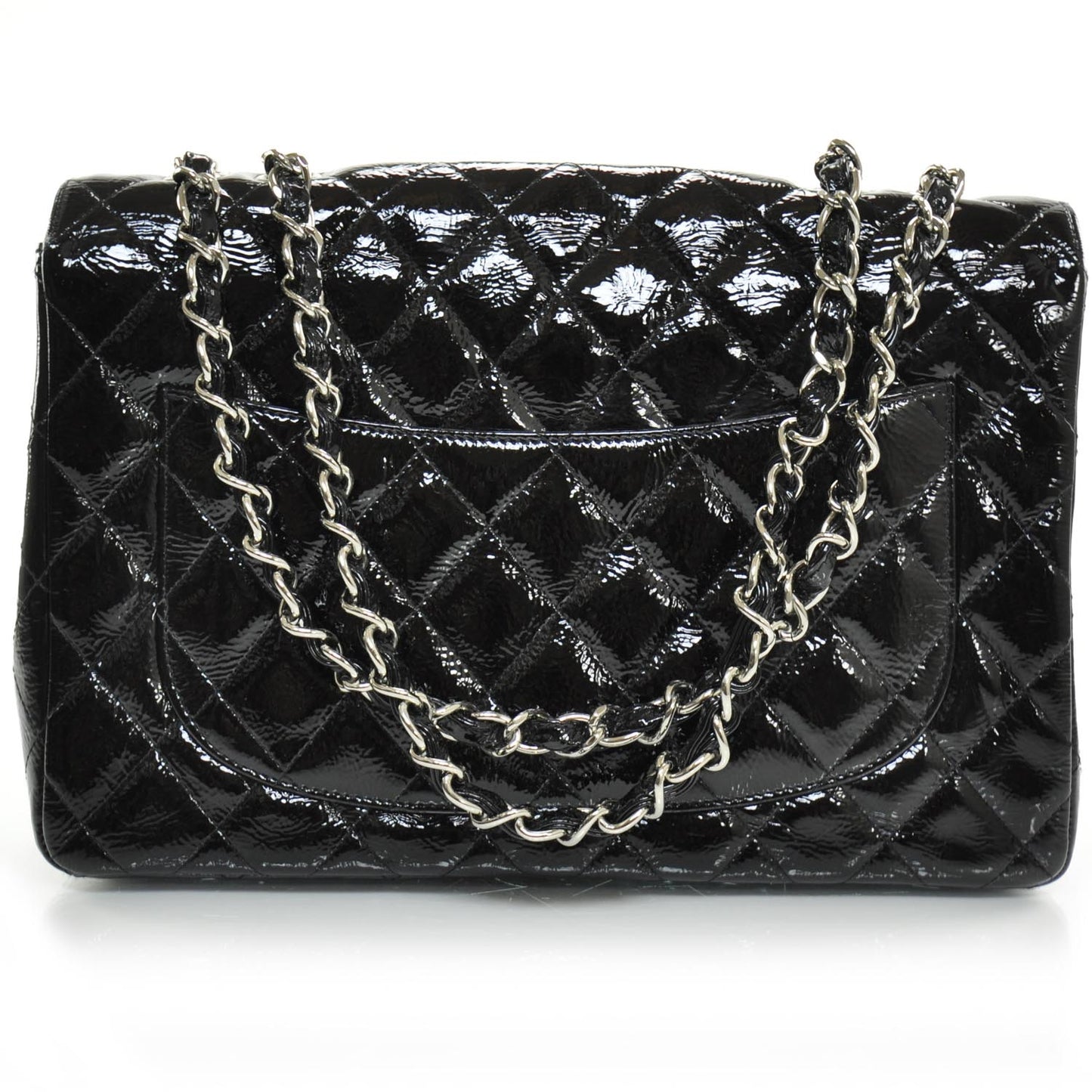 Crackled Patent Jumbo Flap Black SHW