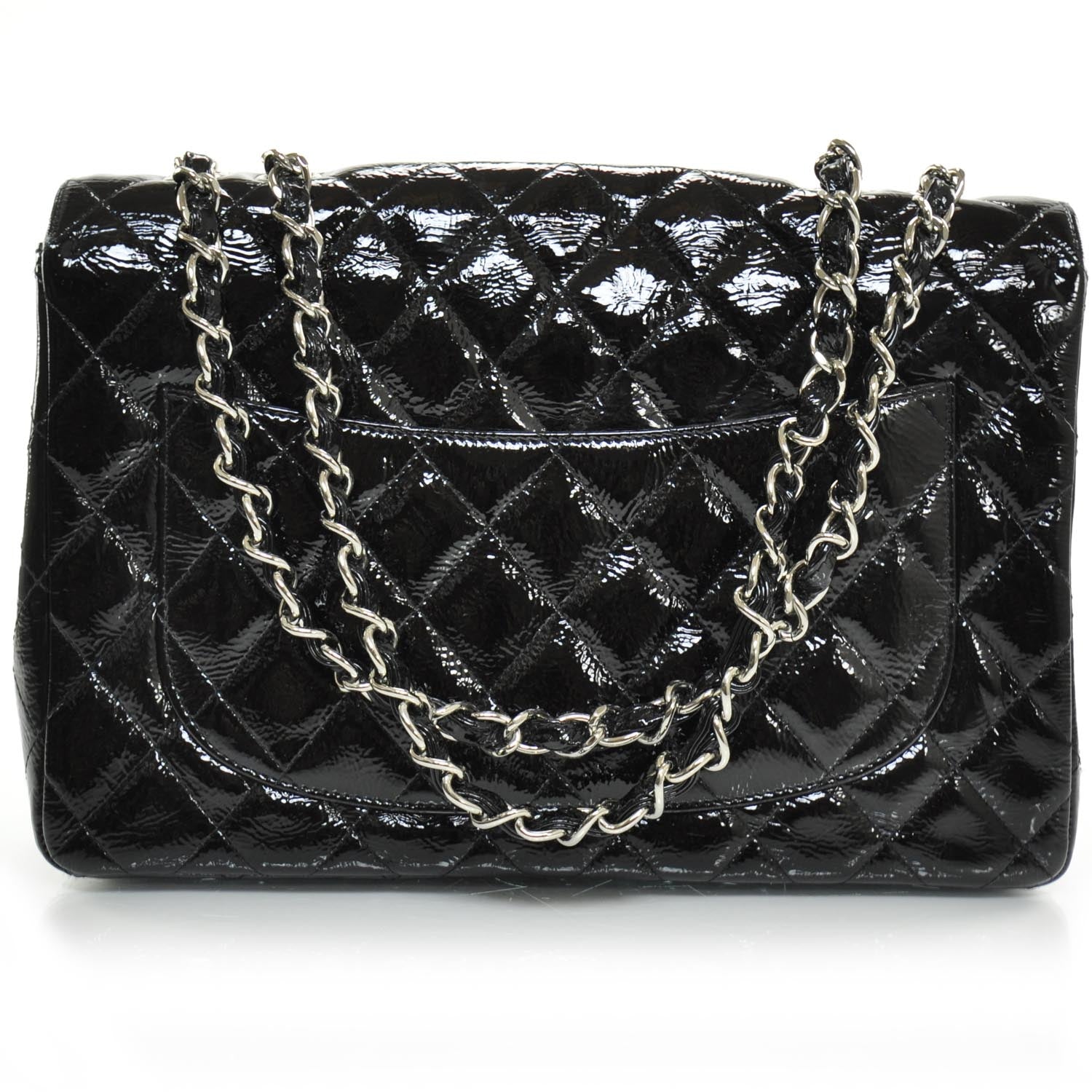 Chanel Crackled Patent Jumbo Flap Black SHW 4 of 11