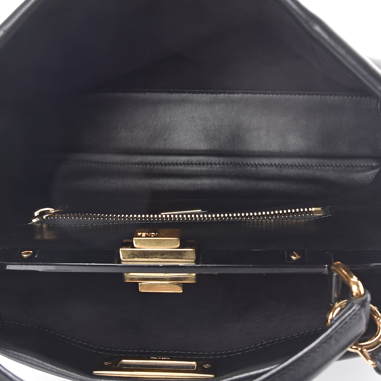 Fendi Vitello Seta Shiny Nappa Large Peekaboo Iconic Satchel Black 6 of 9