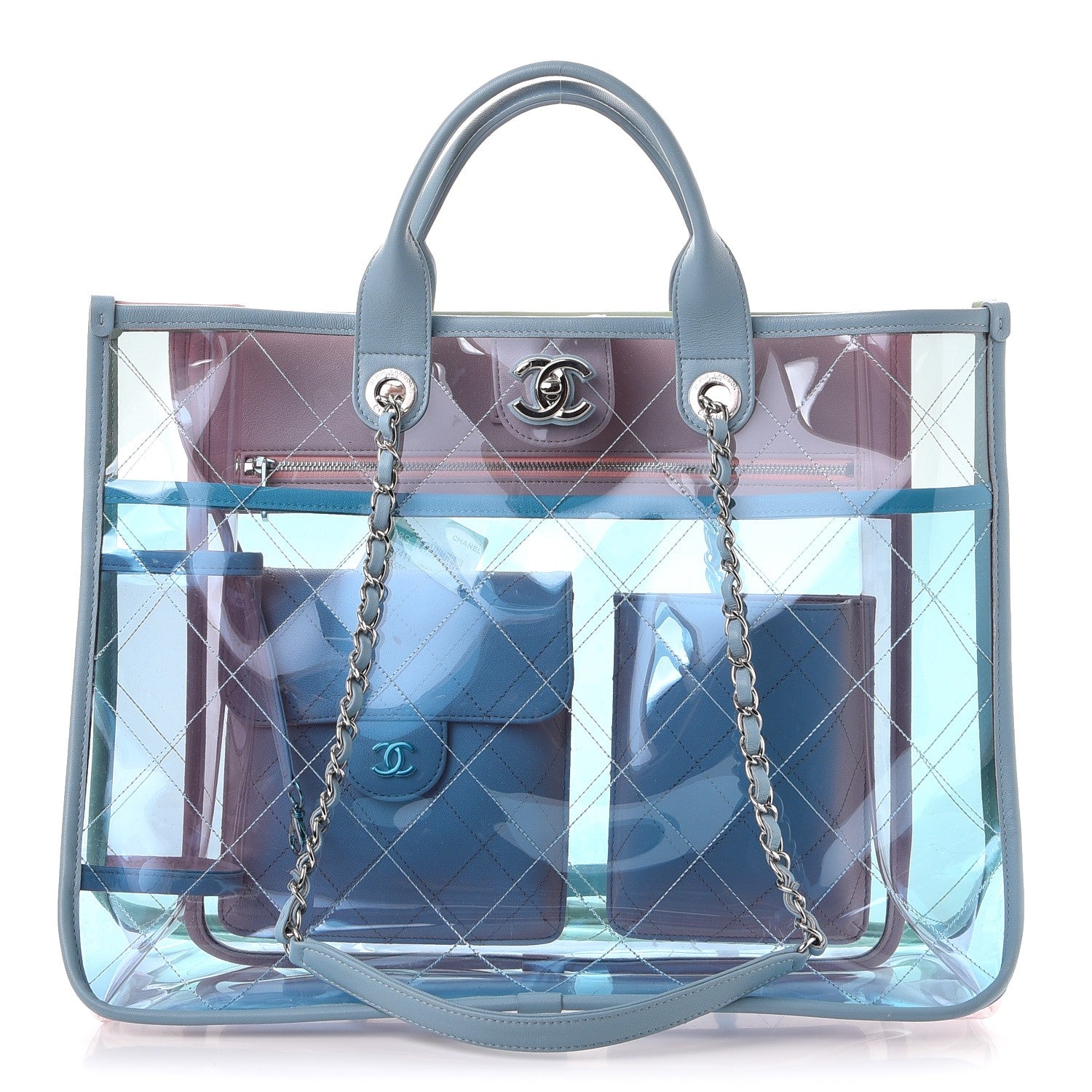 Chanel Lambskin PVC Quilted Medium Coco Splash Shopping Bag Blue Green Pink 1 of 9