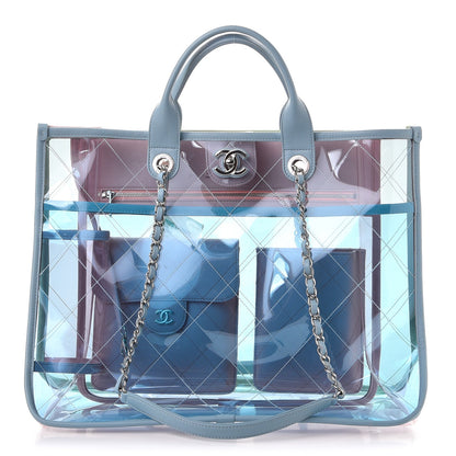 Chanel Lambskin PVC Quilted Medium Coco Splash Shopping Bag Blue Green Pink 1 of 9