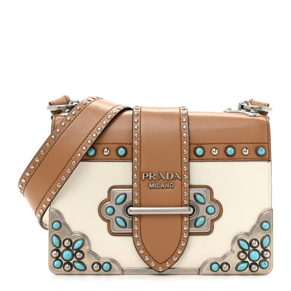Prada City Calf Studded Folk Cahier Bag White Caramel 1 of 10
