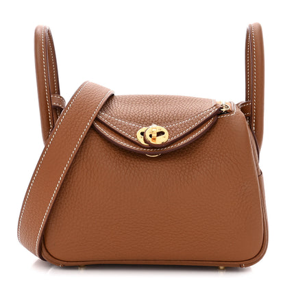 Hermes Taurillon Clemence Mini Lindy 20 Gold 1 of 10
