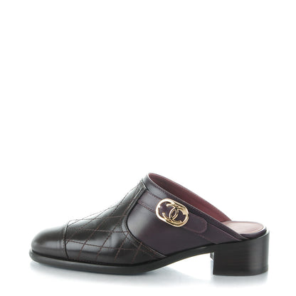 Chanel Calfskin Quilted CC Mules 36.5 Burgundy Brown 1 of 8