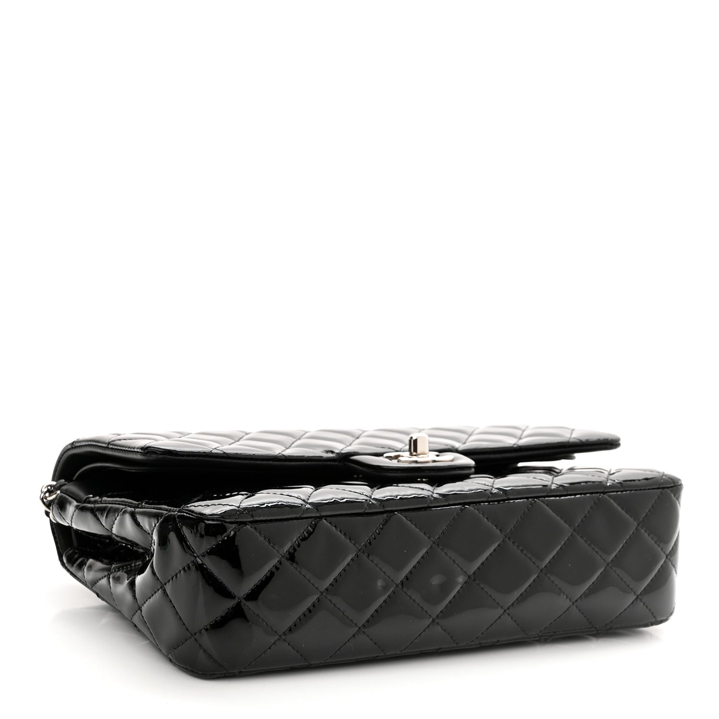 Patent Quilted Medium Double Flap Black