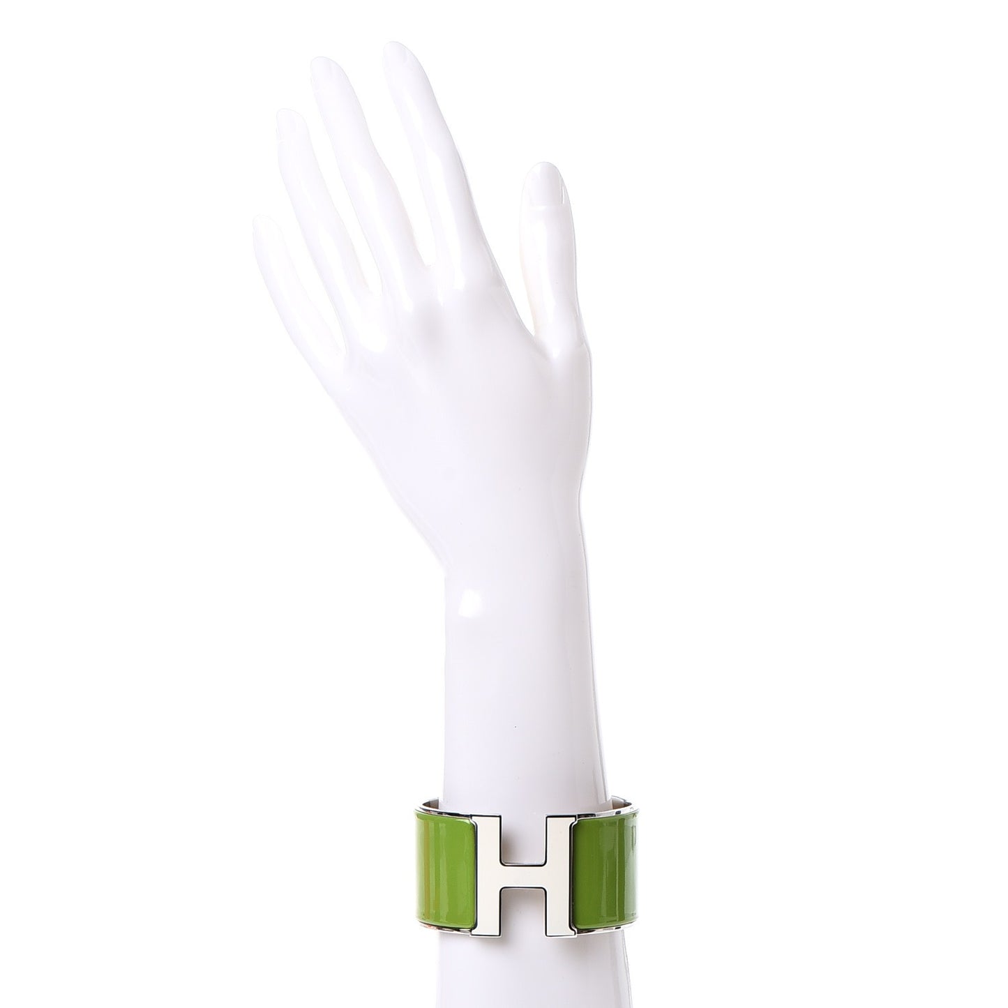 Enamel Extra Wide Clic Clac H Bracelet GM Vert Anis White
