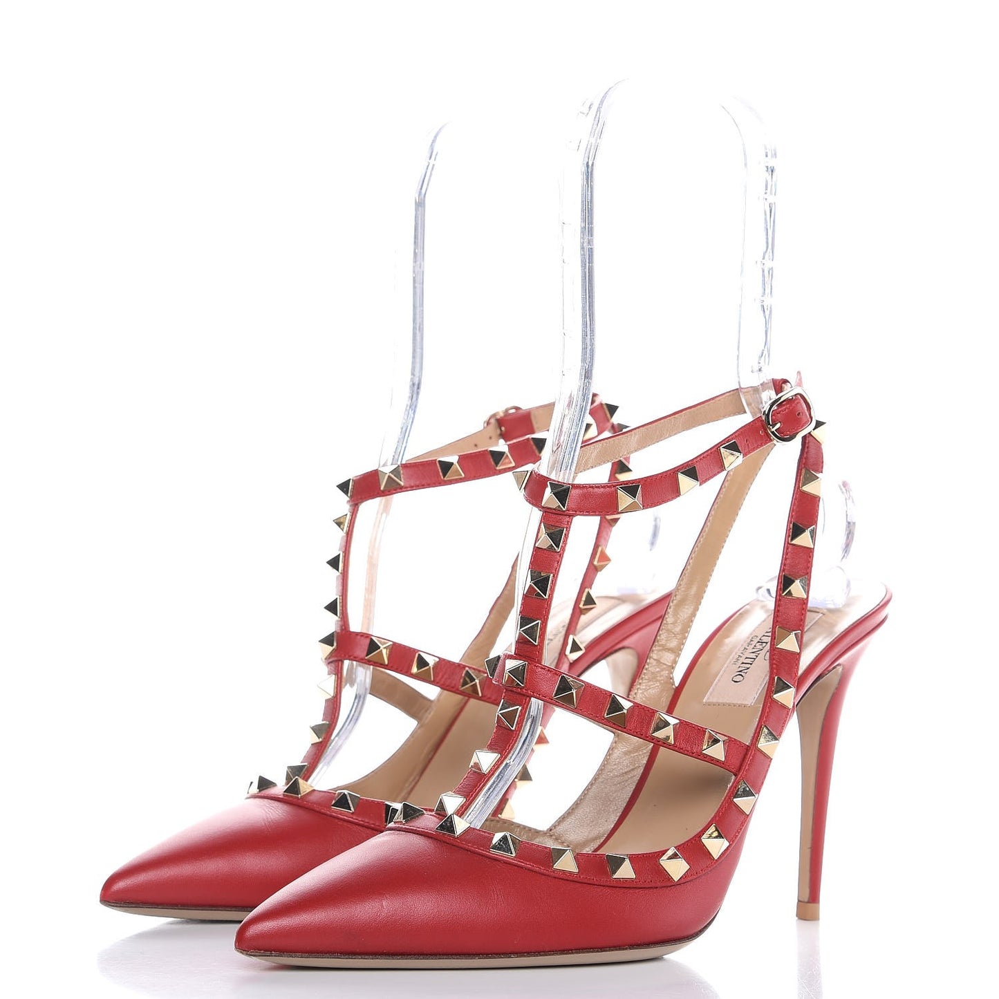 Nappa Rockstud Ankle Strap Pumps 39.5 Red