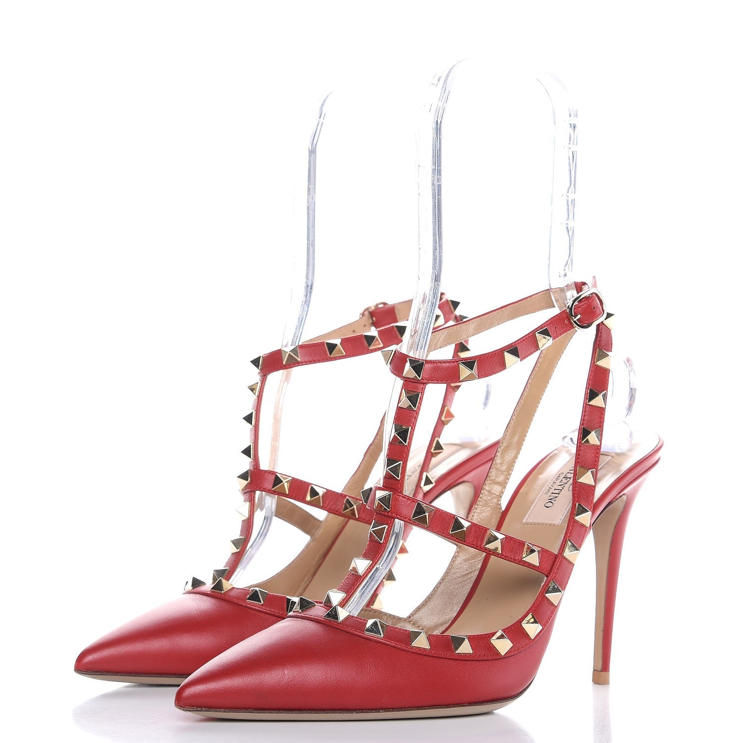 Valentino Garavani Nappa Rockstud Ankle Strap Pumps 39.5 Red 3 of 10