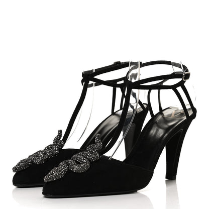 Valentino Garavani Suede Crystal Snake Embellished Ankle Strap Pumps 36.5 Black 3 of 11