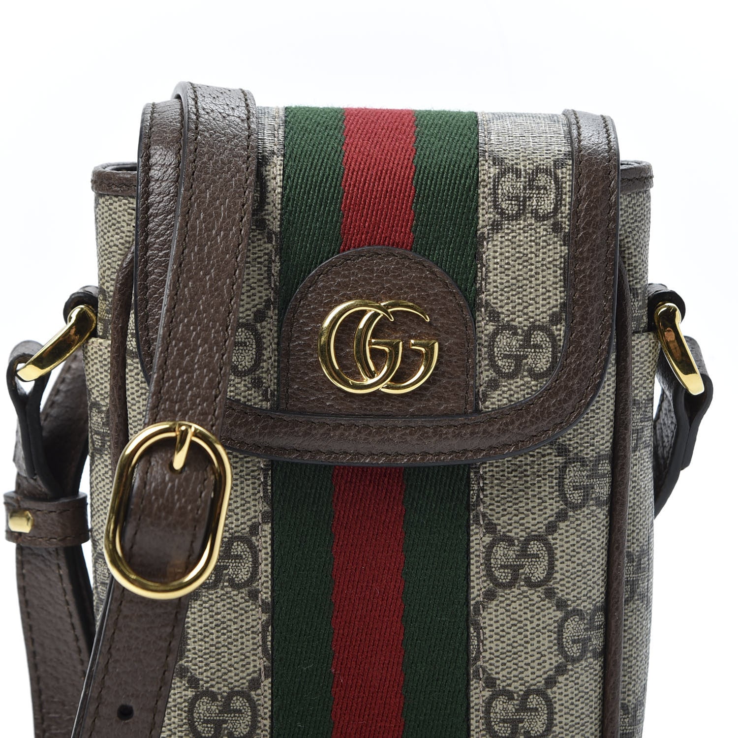 Gucci GG Supreme Monogram Web Ophidia Phone Crossbody Bag Beige New Acero 9 of 10