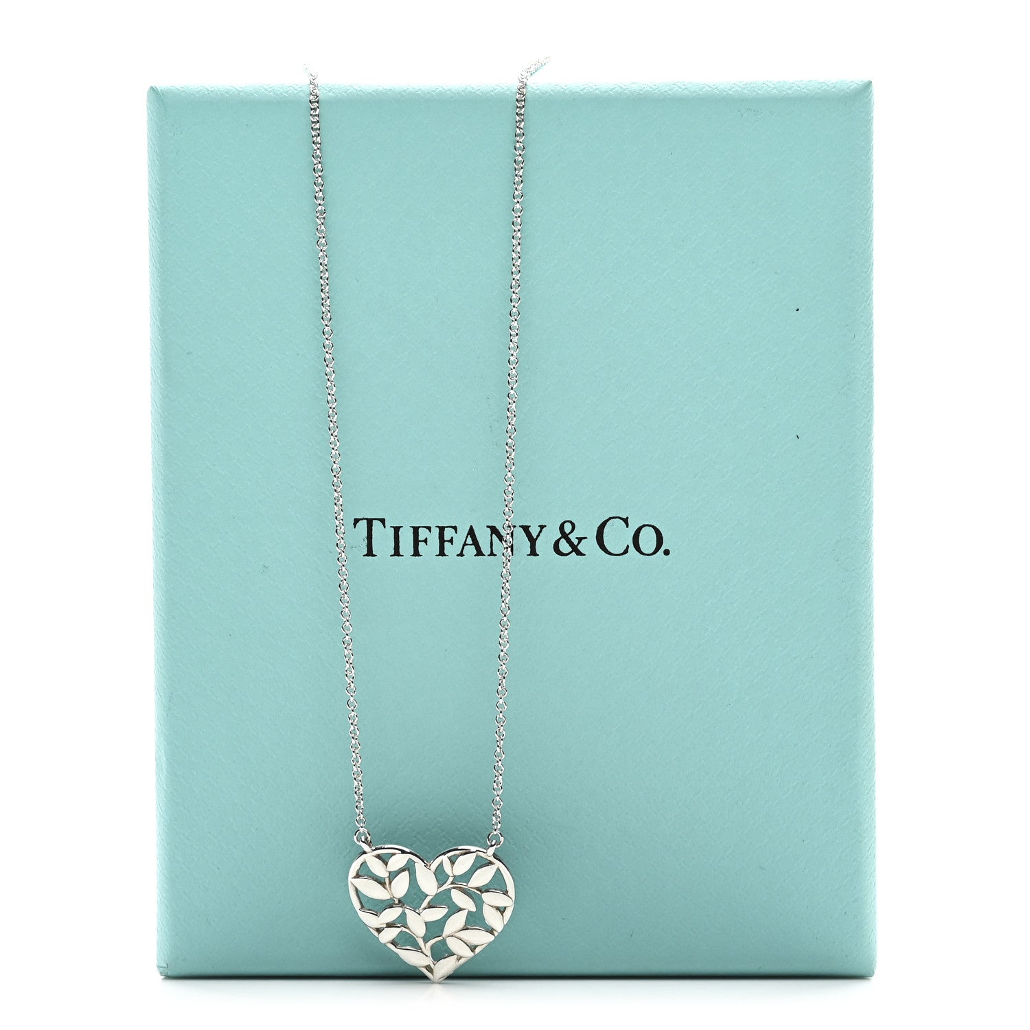 Tiffany Sterling Silver Paloma Picasso Olive Leaf Heart Pendant Necklace 5 of 5